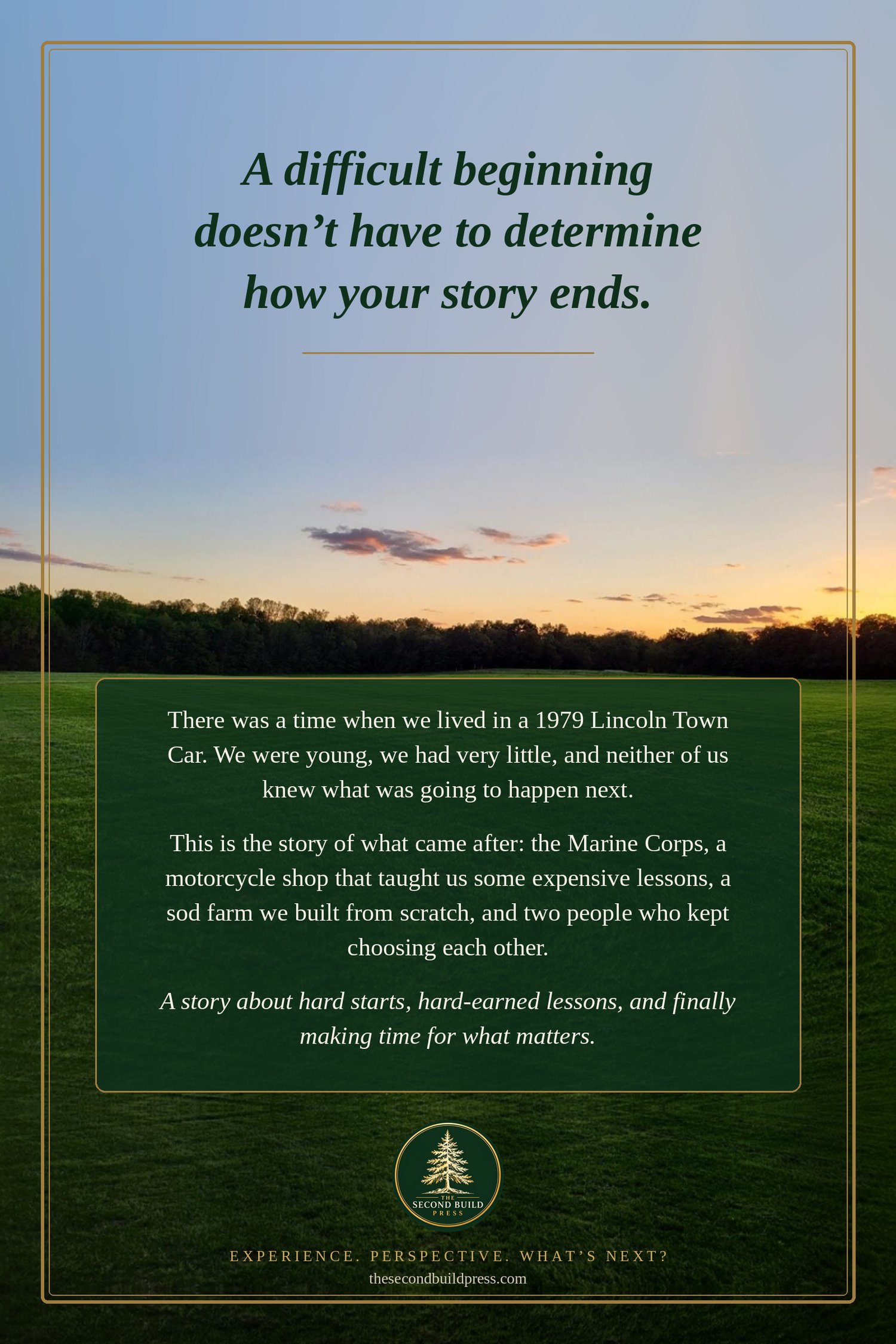 Lush green sod fields stretching across a family-owned sod farm, featured on the back cover of We Built Our Own Table.