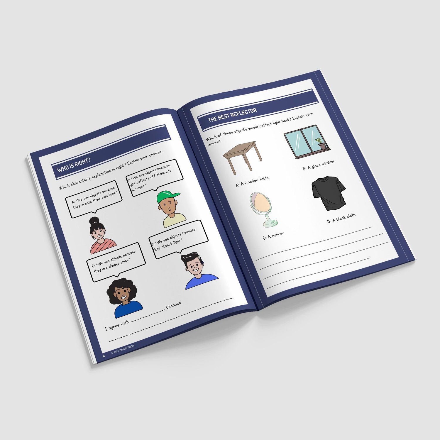 Light Science Worksheets and Workbook | Grades 4-6 | NGSS Aligned | Ray Diagrams and Reflectors: preview page 2 of 4