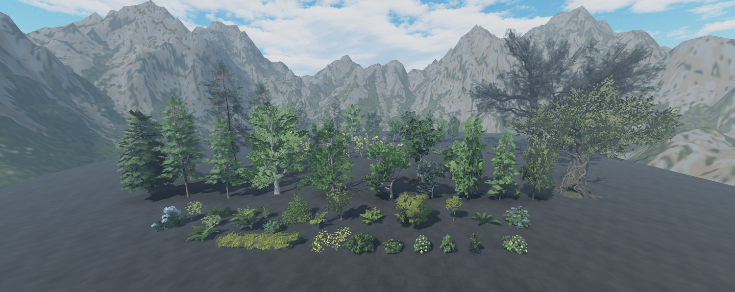 Realistic forest tree and vegetation asset collection