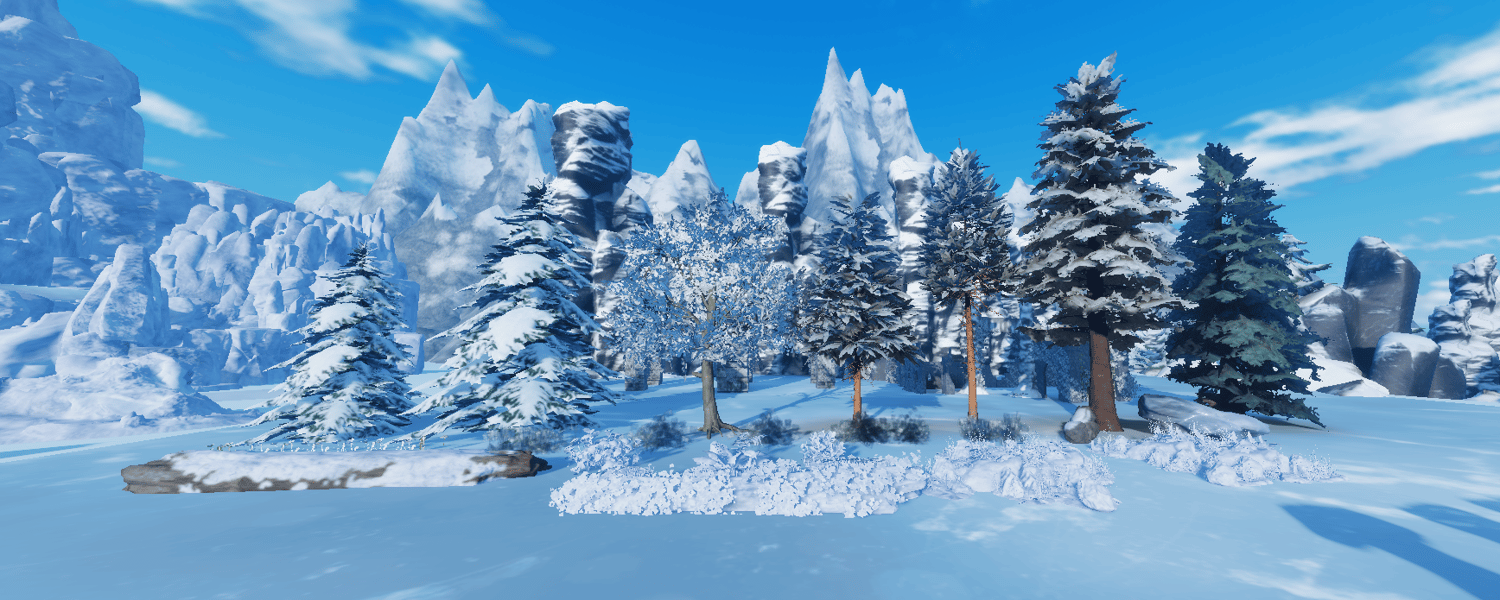 Realistic pine trees covered in thick white snow