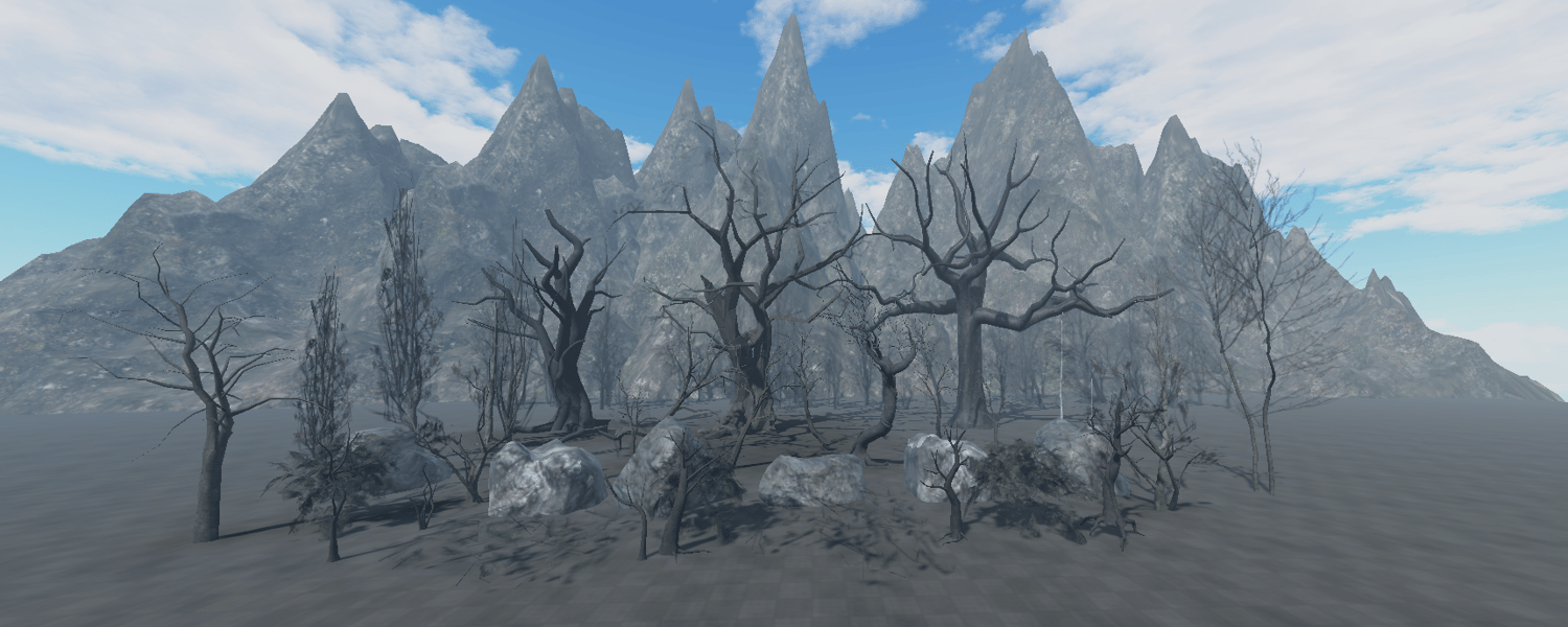 Realistic spooky forest with twisted leafless trees