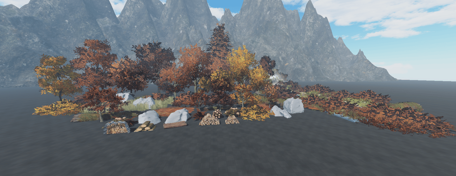 Fall trees with dense copper and brown leaves