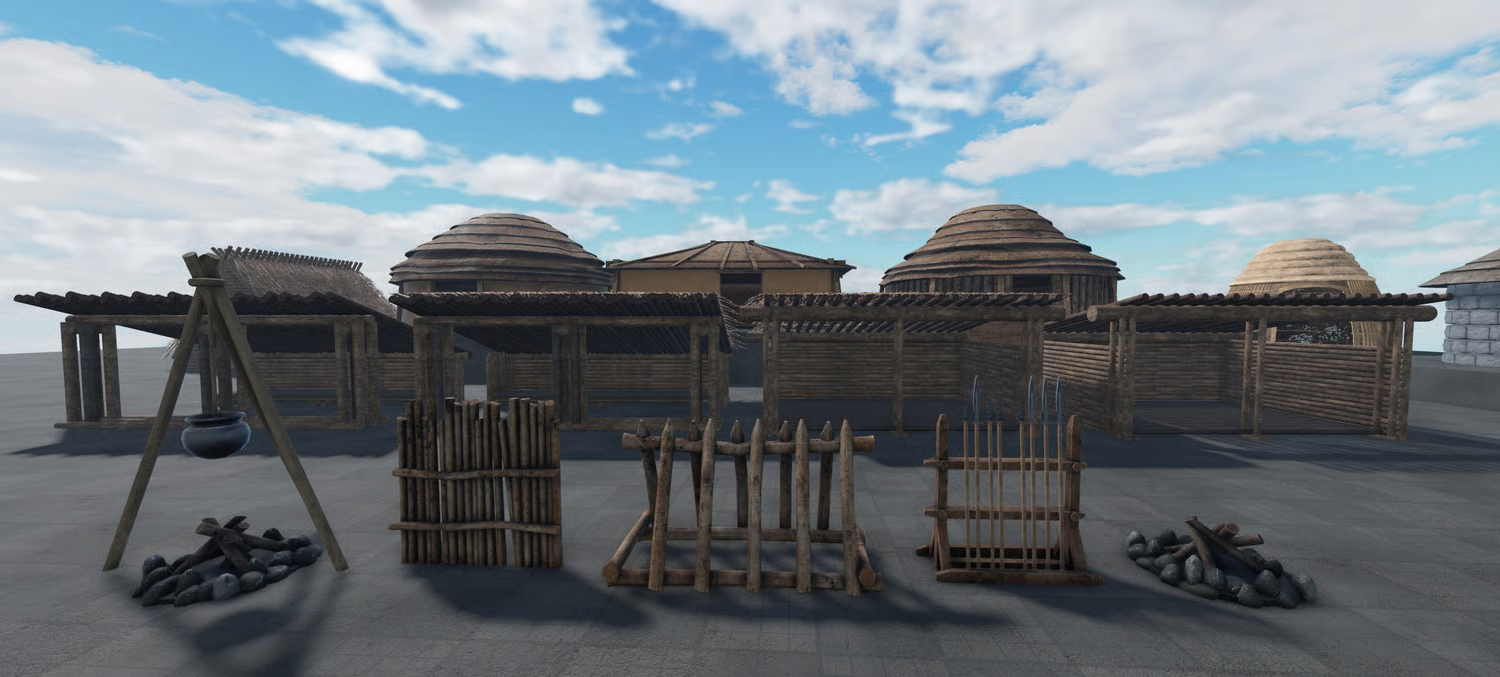 Stone primitive hut with textured masonry walls