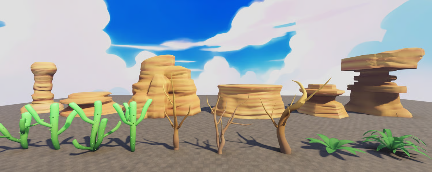Stylized cactus assets with different desert variations