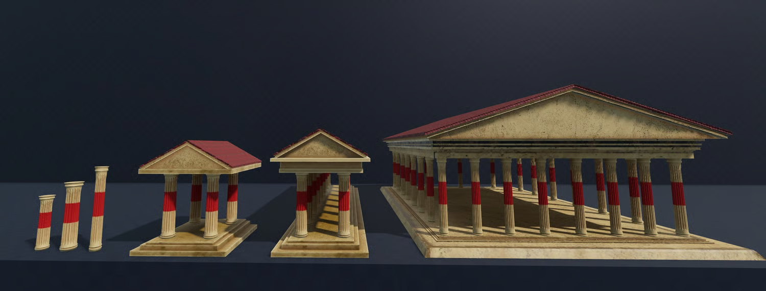 Terracotta roof tiles and modular Roman building walls