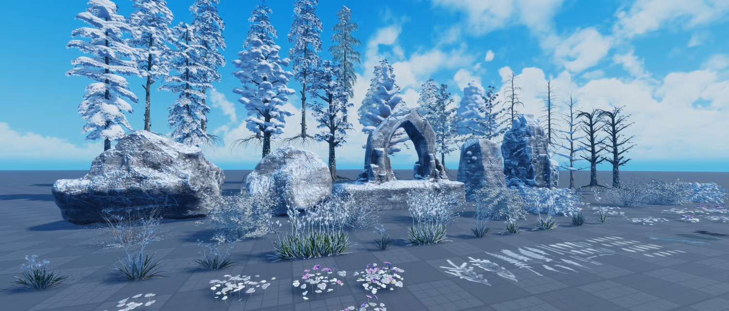 Winter bushes and flowers for snowy forest terrain