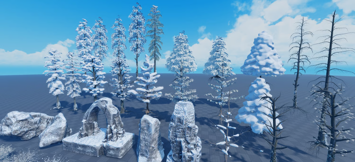 Leafless winter trees with realistic branching structures