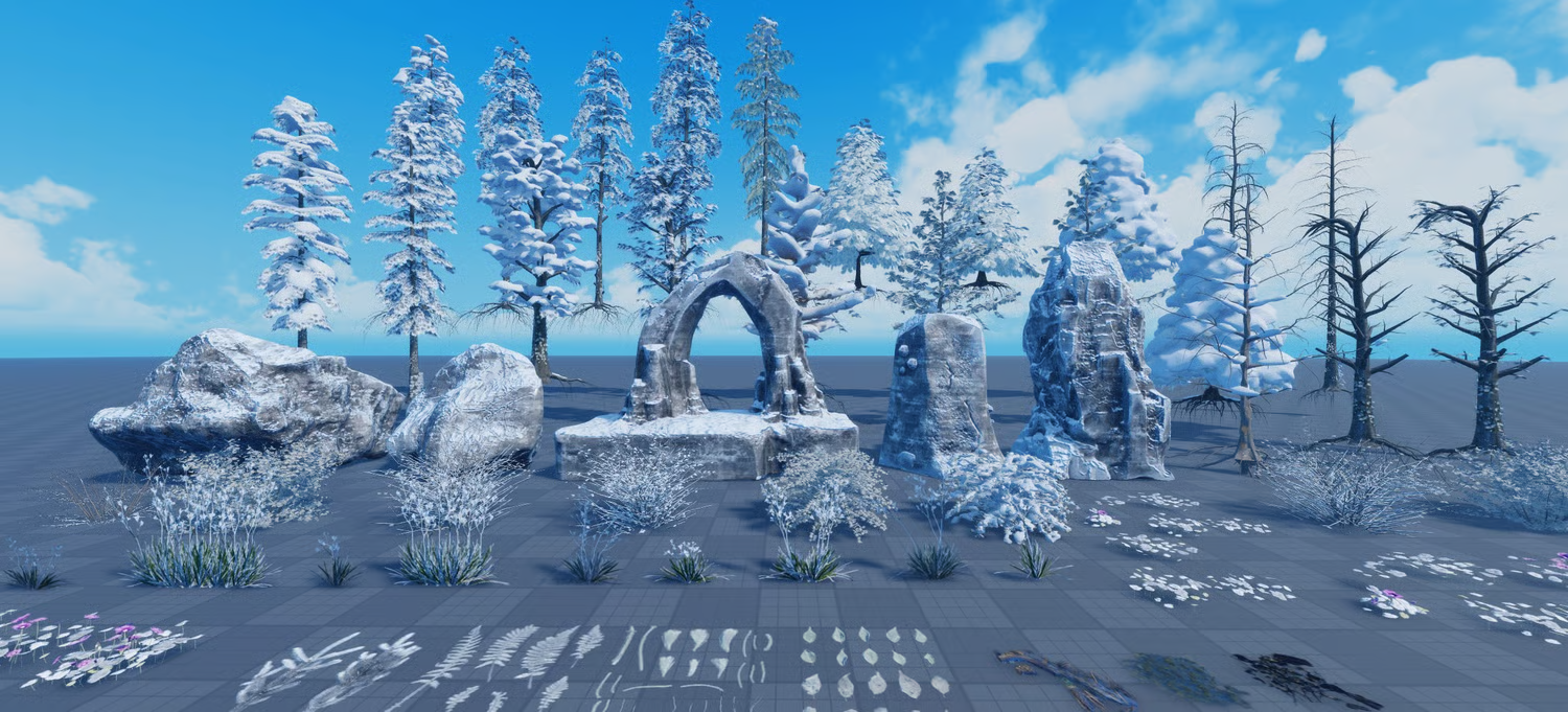 Winter ground detailing meshes for natural landscape surfaces
