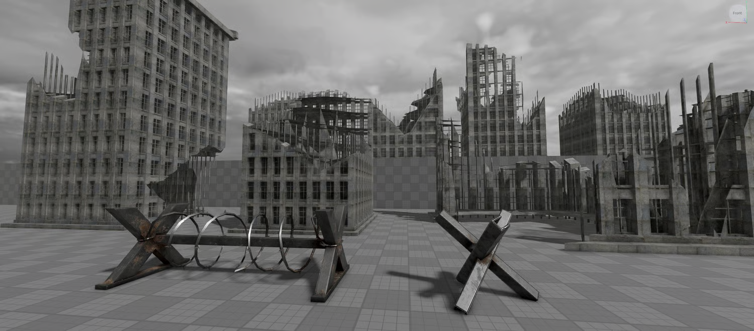 Ruined wartime buildings with realistic PBR textures