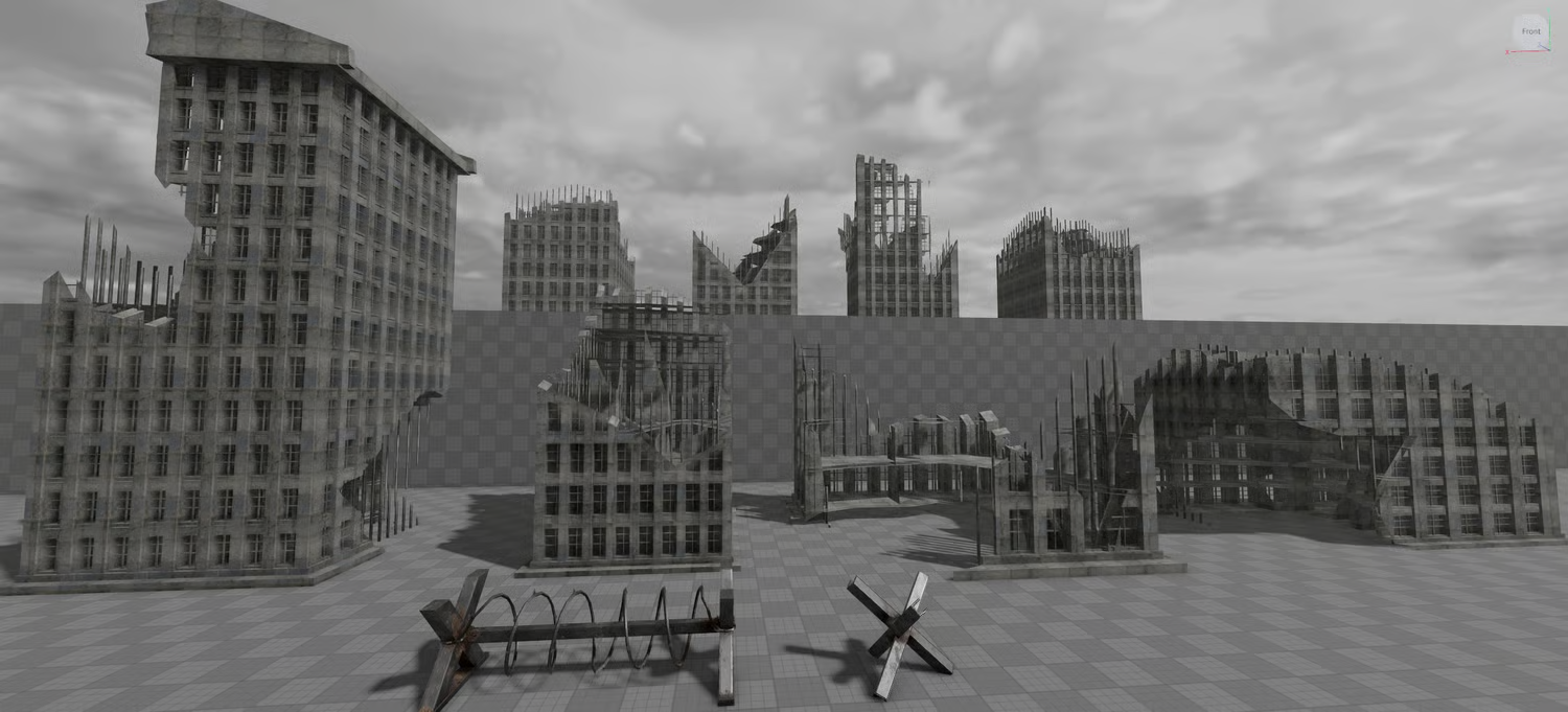 Anti-tank spikes arranged as military road obstacles