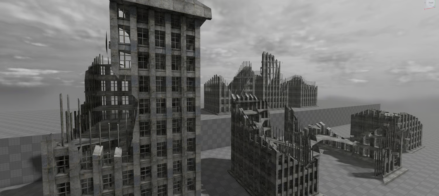 Modular destroyed buildings for military map construction