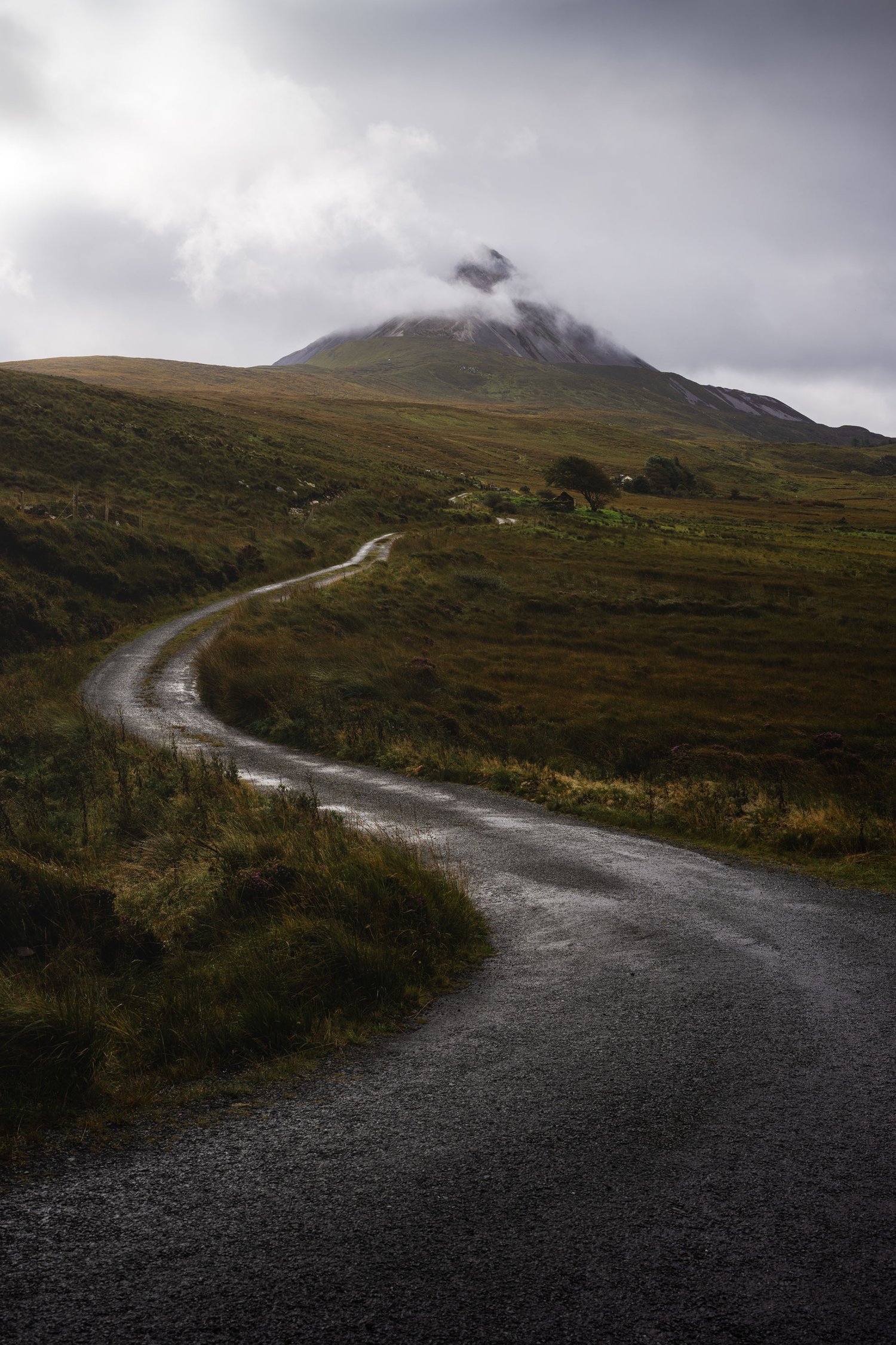 Ireland Errigal Mountain Landscape photography s-curve composition road leading line moody 1