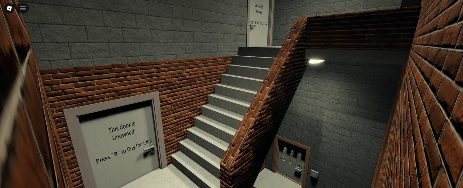 Detailed bank interior with marble counters and red flooring