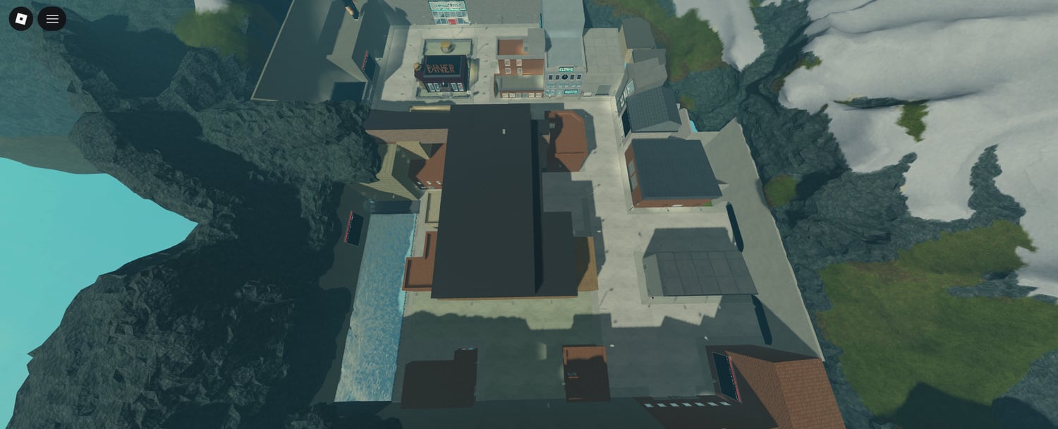 Roblox urban roleplay town with brick buildings