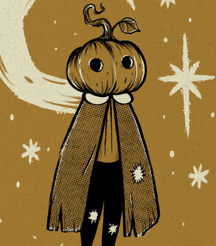 Whimsical pumpkin digital drawing with procreate ink brushes