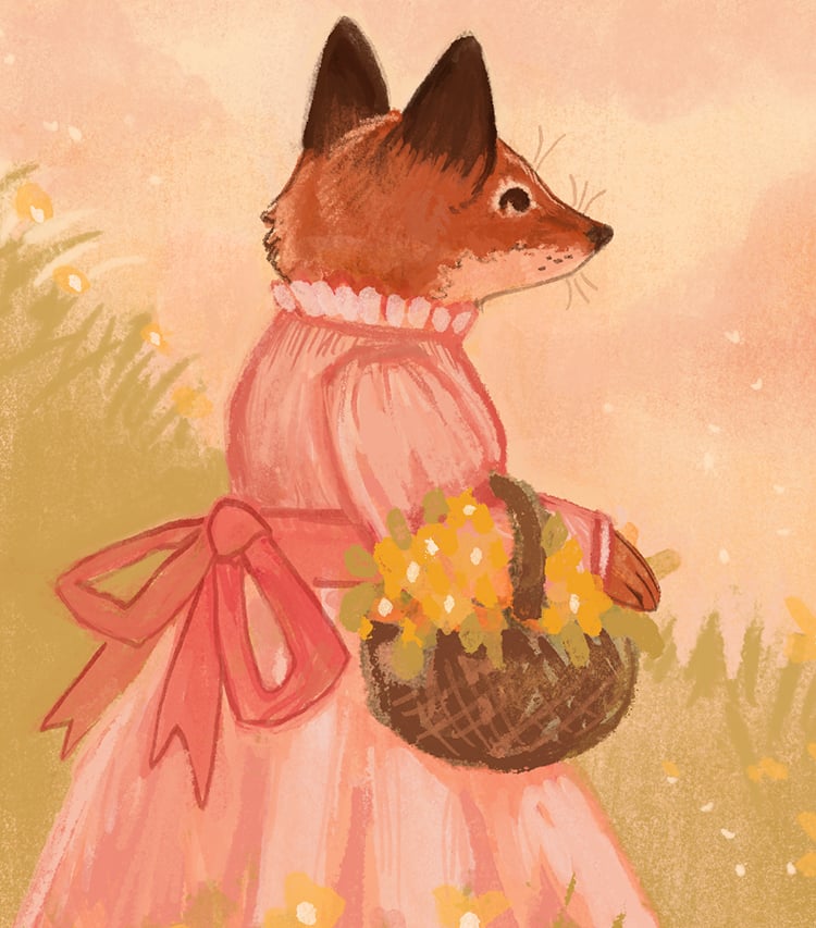 Cottagecore fox digital painting with texture brushes for Procreate