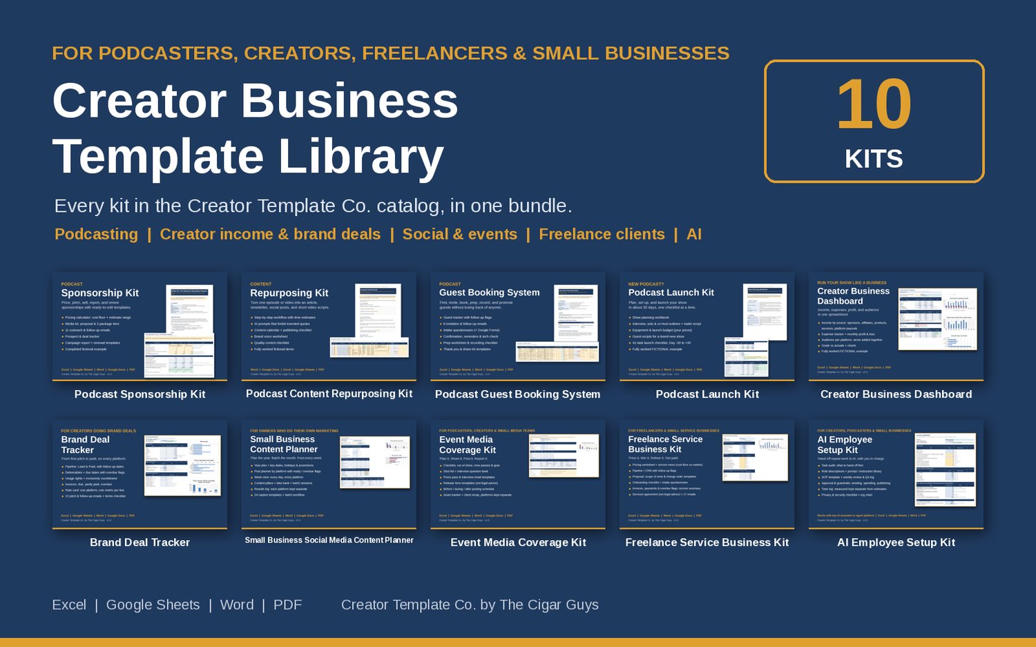 Creator Business Template Library cover showing the covers of all 10 template kits