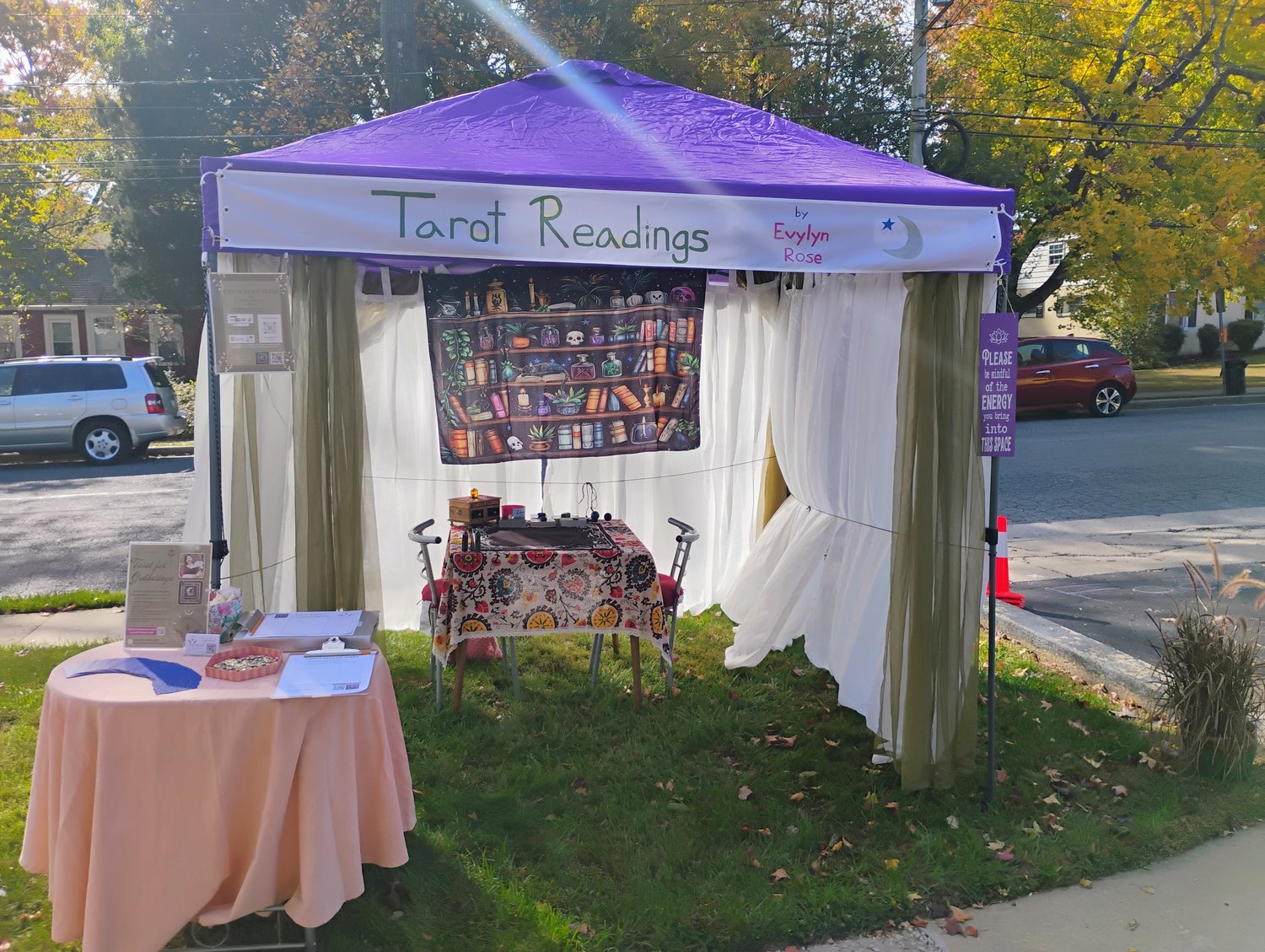 photograph of Evylyn Rose's event Tarot reading tent set up