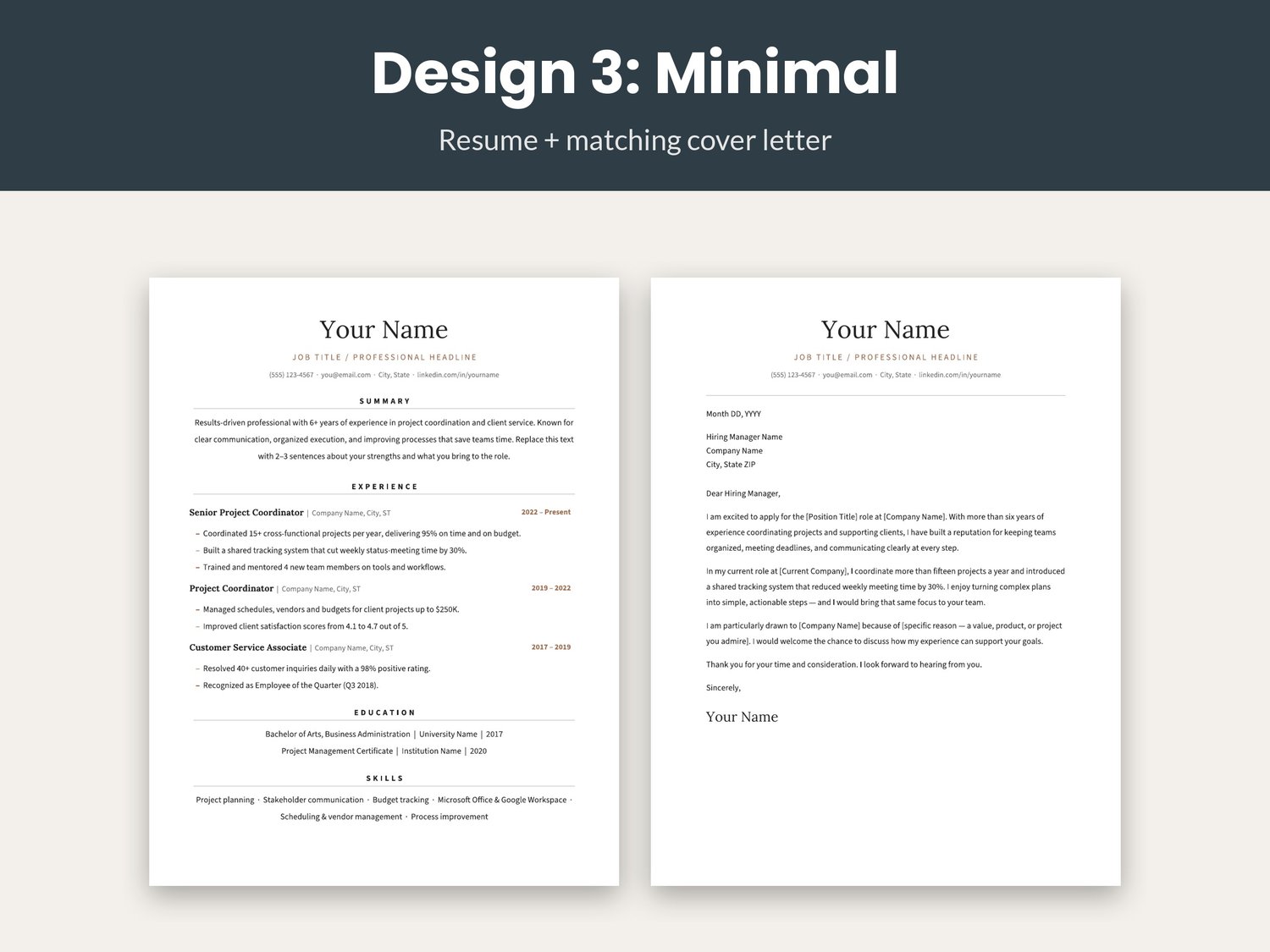 3 Resume Templates + Cover Letter – Editable Word & Google Docs