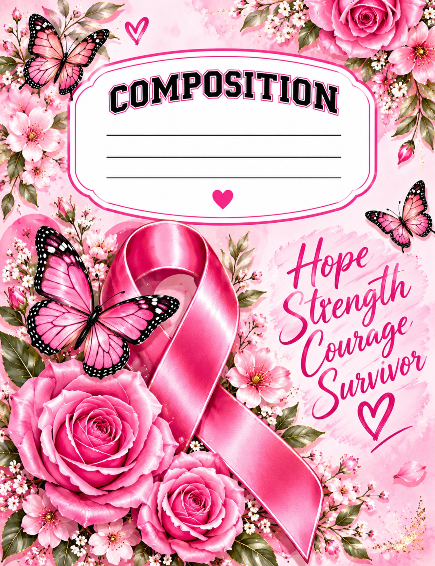 Pink Compisition Notebook Breast Cancer Awareness Composition Notebook Cover PNG | Pink Ribbon ...