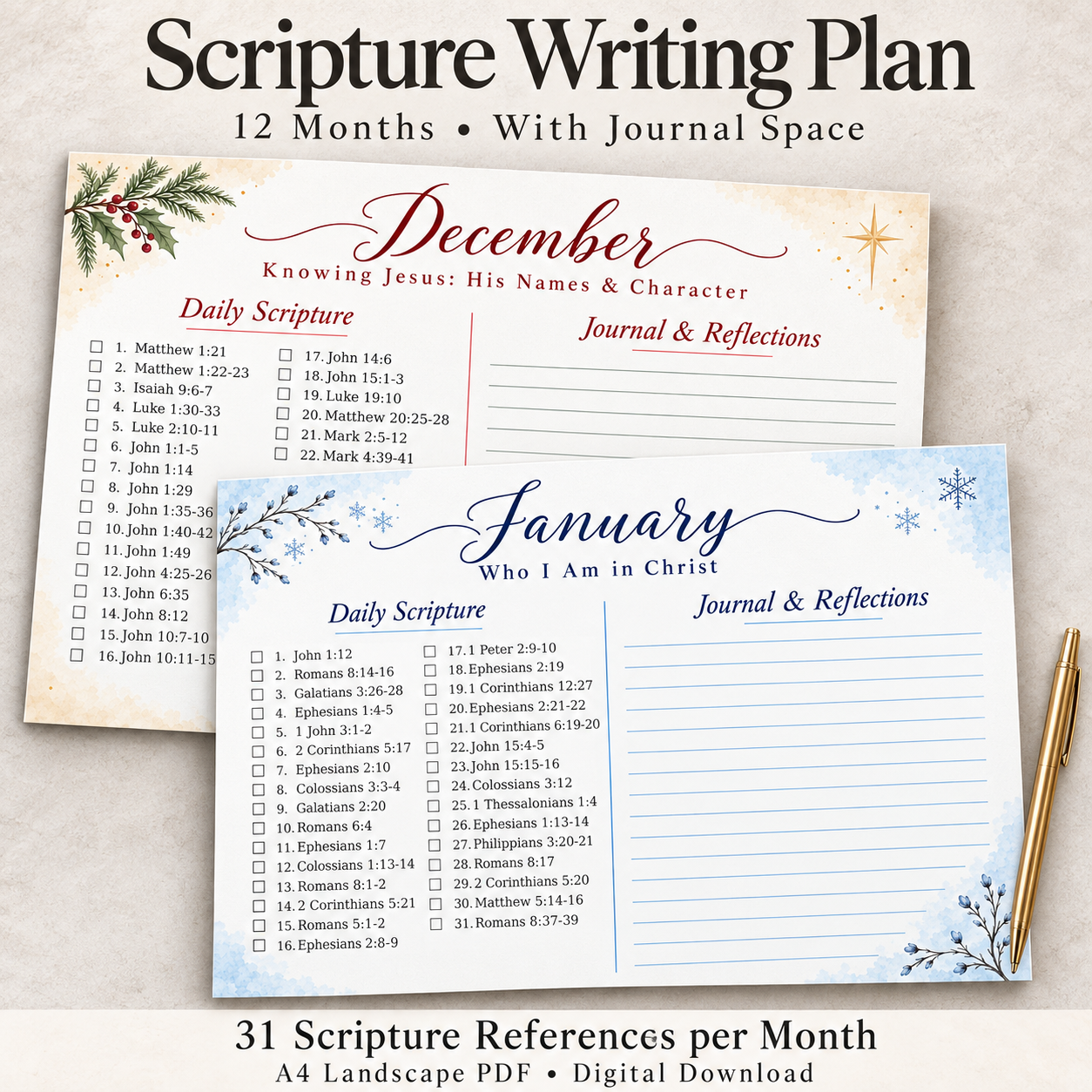 2027 Scripture Writing Plan Printable: 12 Months with Journal Space, A4 ...