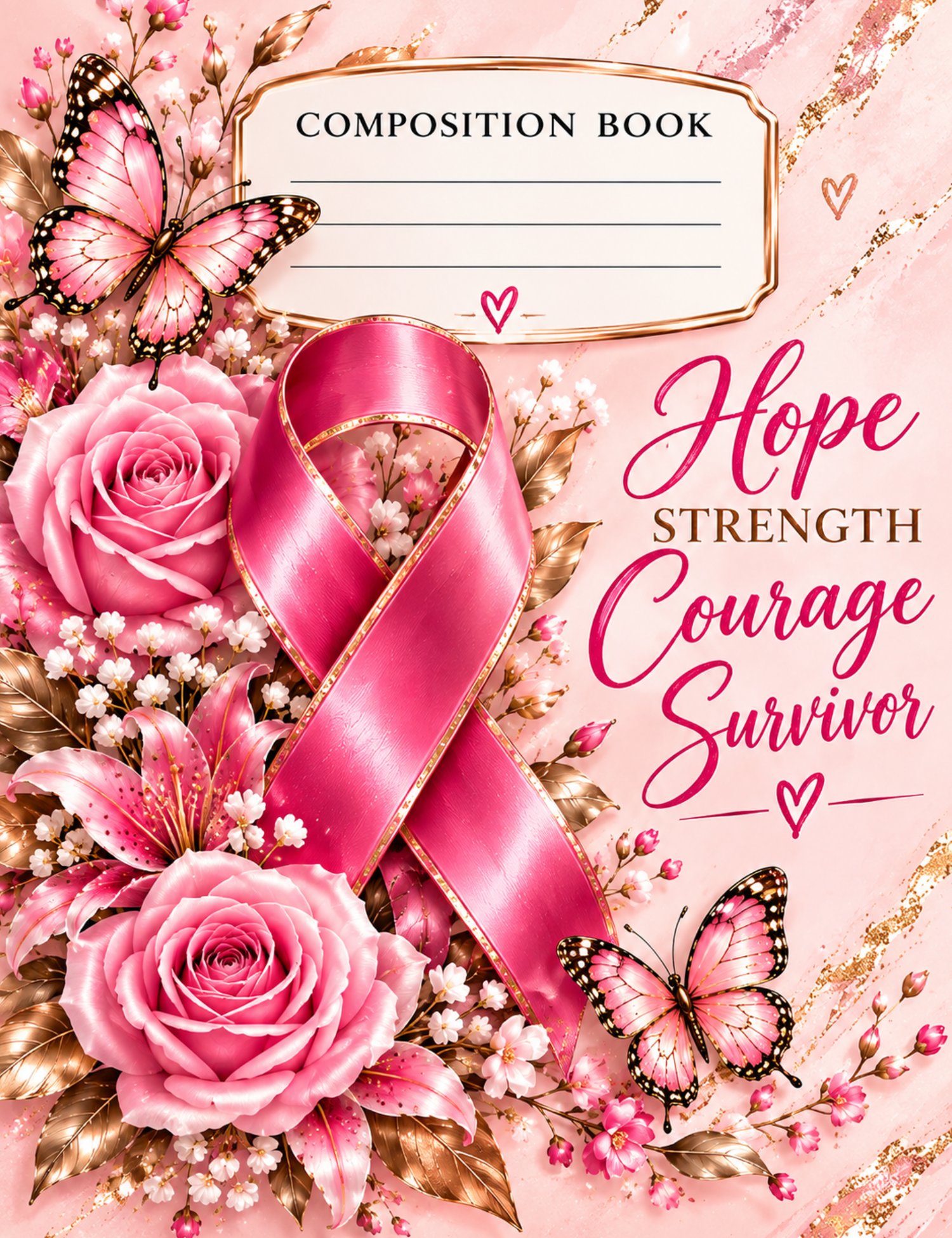 Pink Compisition Notebook Breast Cancer Awareness Composition Book Covers Bundle - 4 Front Covers ...