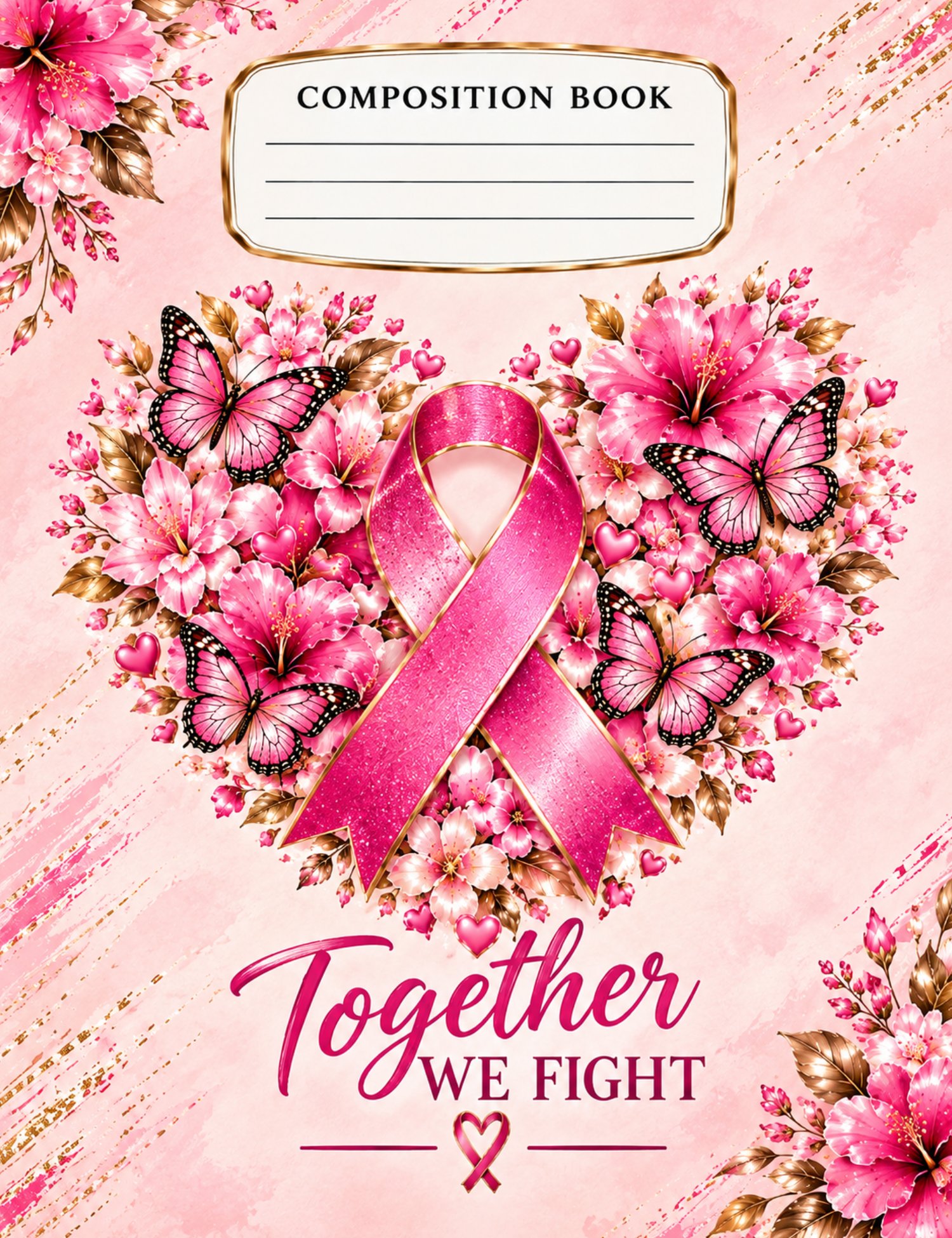 Pink Compisition Notebook Breast Cancer Awareness Composition Book Covers Bundle - 4 Front Covers ...