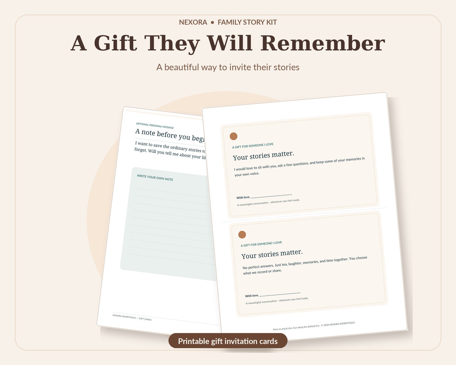 Printable family memory gift invitation cards for parents and grandparents