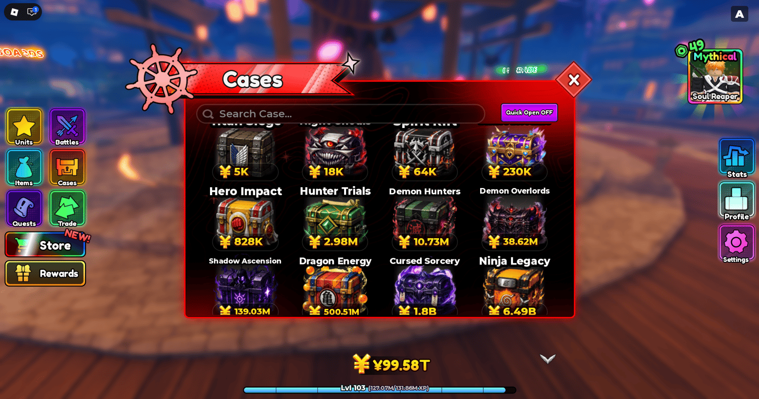 Anime simulator interface with Yen and leaderboards