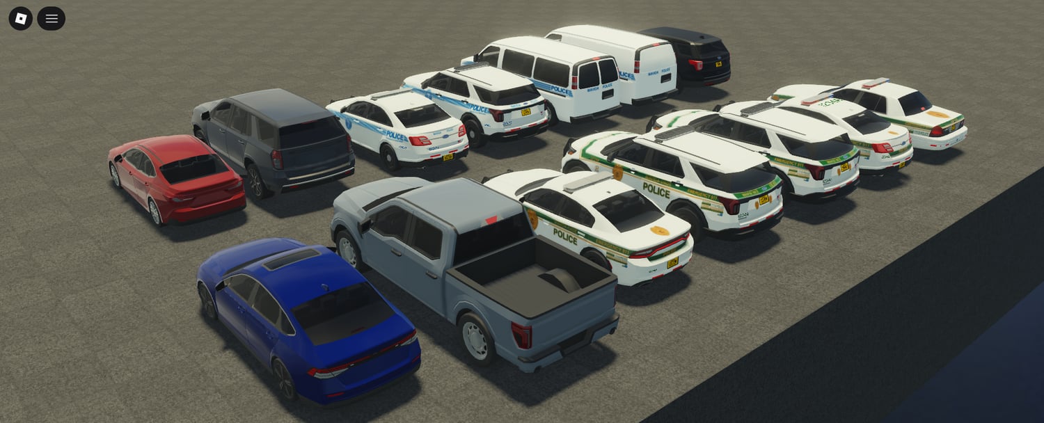 Police vans with blue department graphics