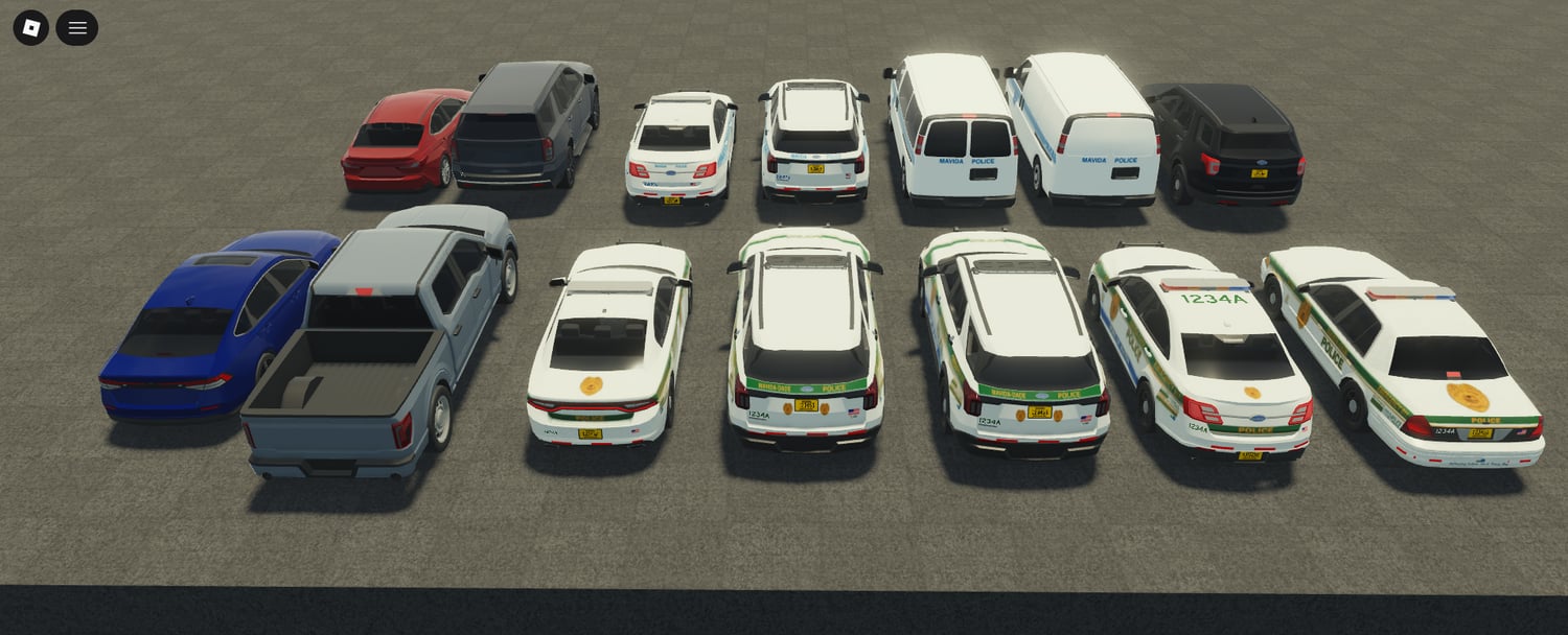 Mixed police vehicles viewed from the front