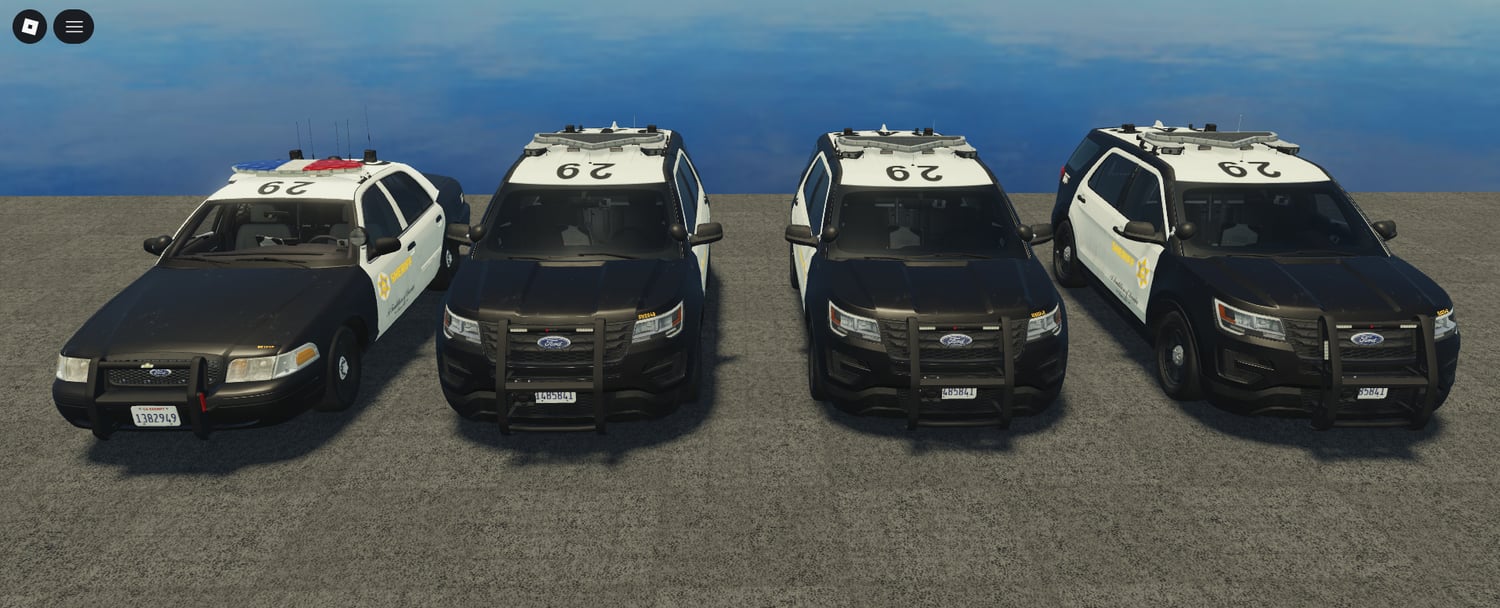 Four LASD sheriff patrol vehicles in lineup