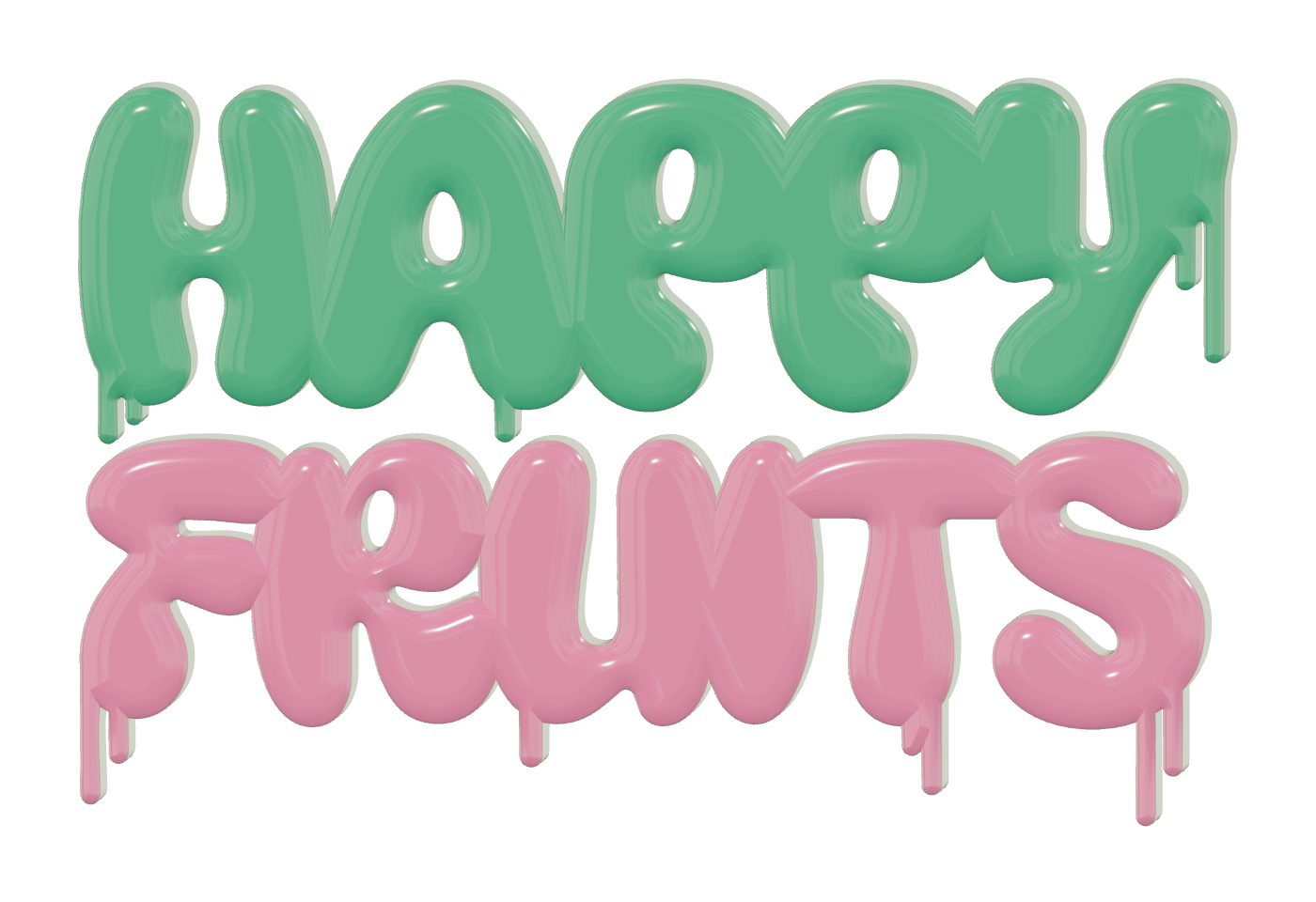 Happy Fruits — original dimensional logotype by Johab Silva, with green HAPPY and magenta FRUITS.