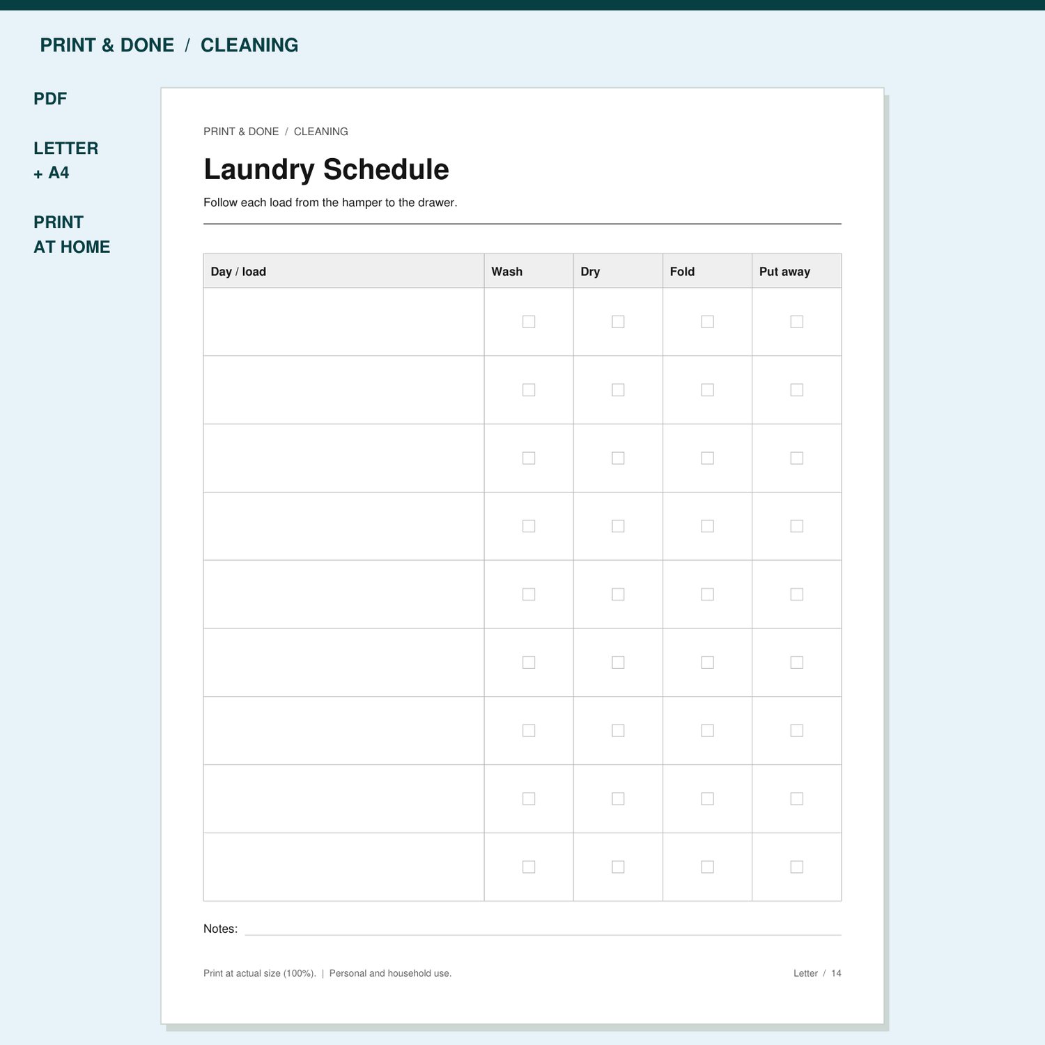 Laundry Schedule Printable preview showing the actual printable worksheet.