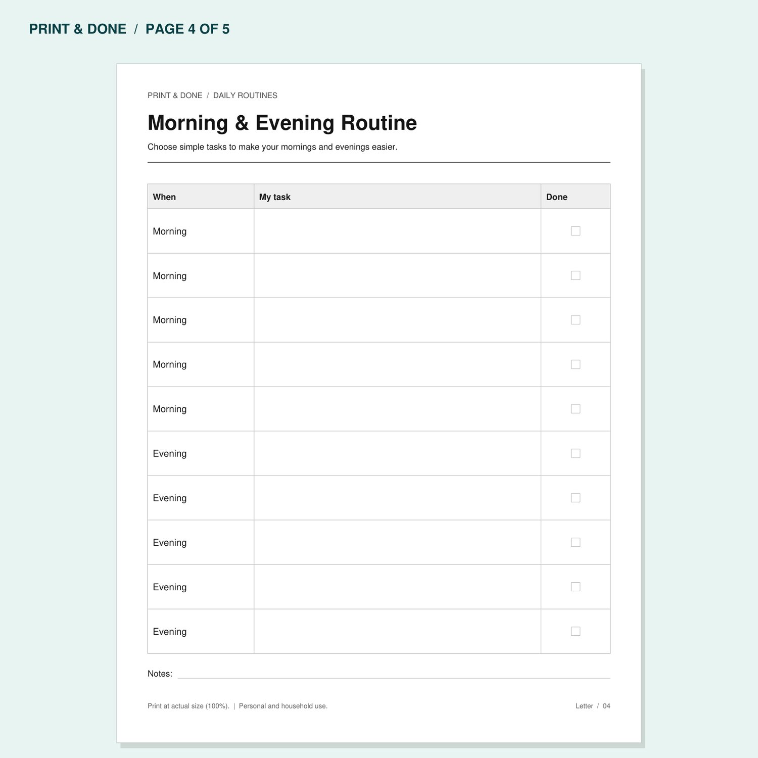 Morning & Evening Routine worksheet preview, page 4 of the Daily Routines printable set.