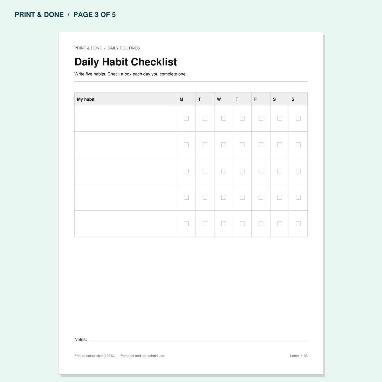 Daily Habit Checklist worksheet preview, page 3 of the Daily Routines printable set.