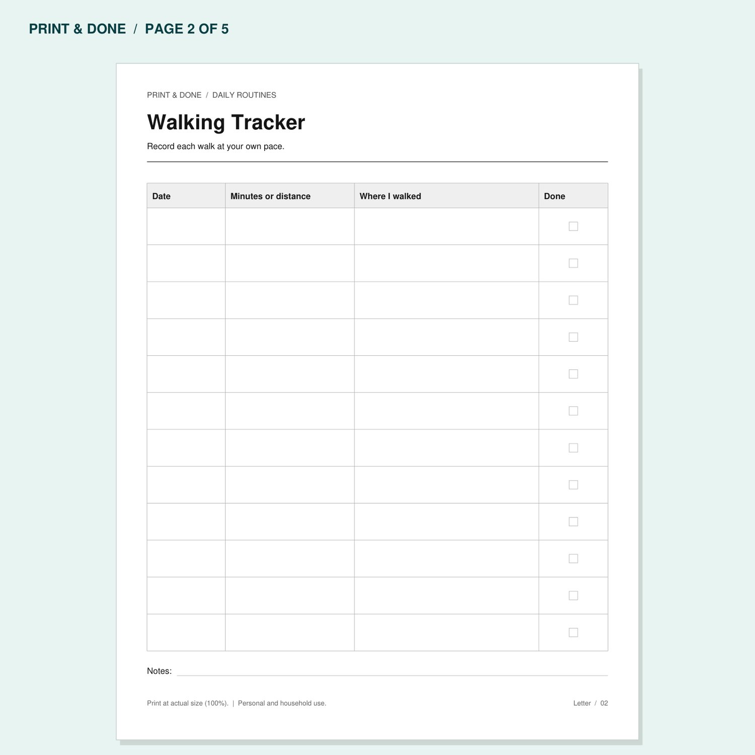 Walking Tracker worksheet preview, page 2 of the Daily Routines printable set.