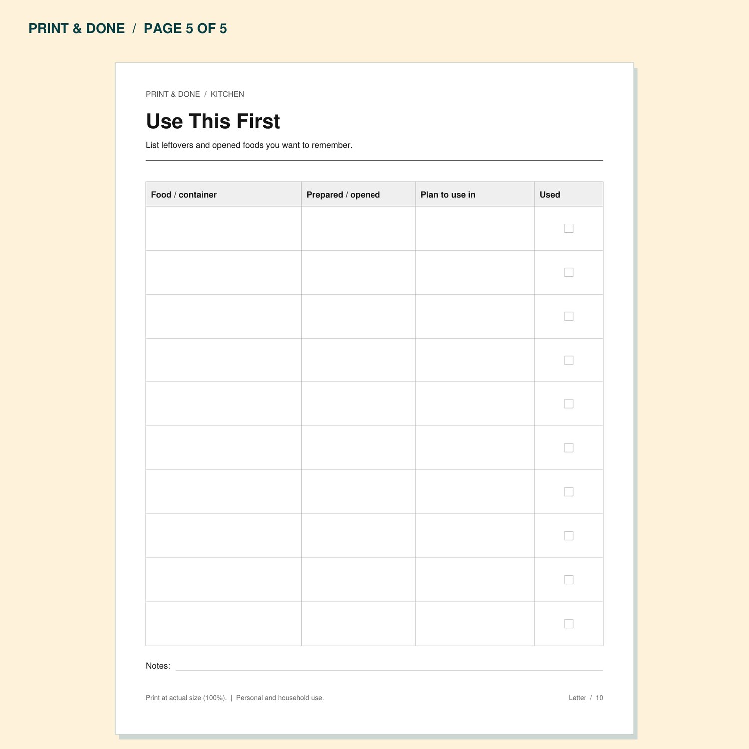 Use This First worksheet preview, page 5 of the Kitchen printable set.