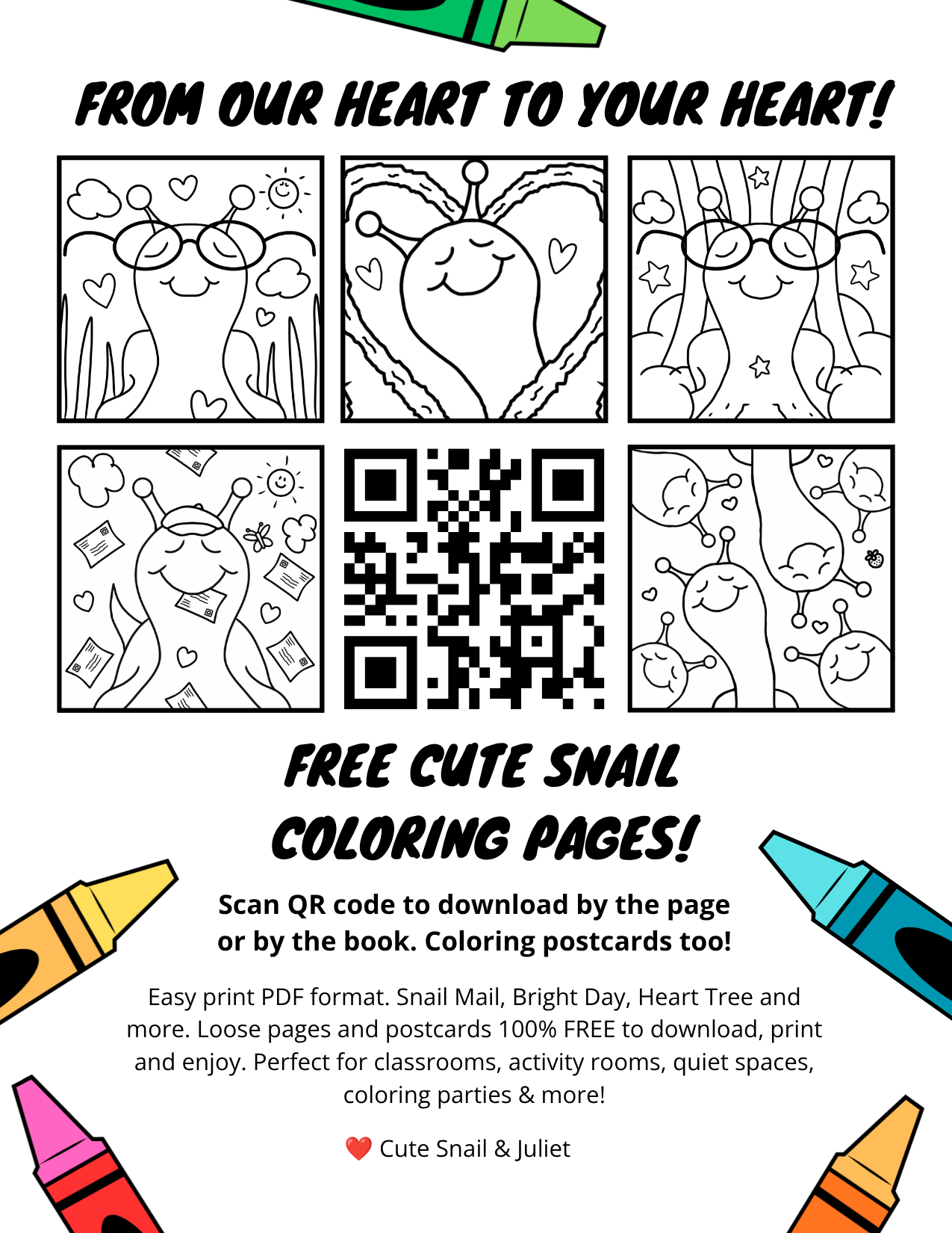 Cute Snail Coloring Pages Shareable Postcard (PNG)