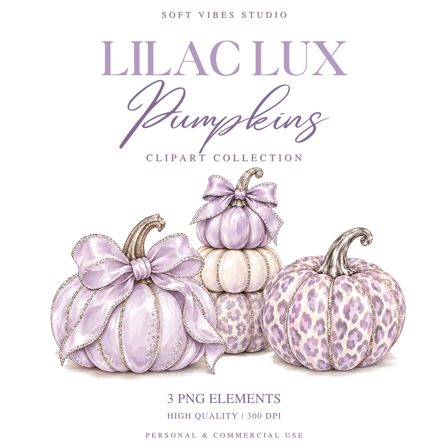 Lilac Lux Pumpkins Clipart Set