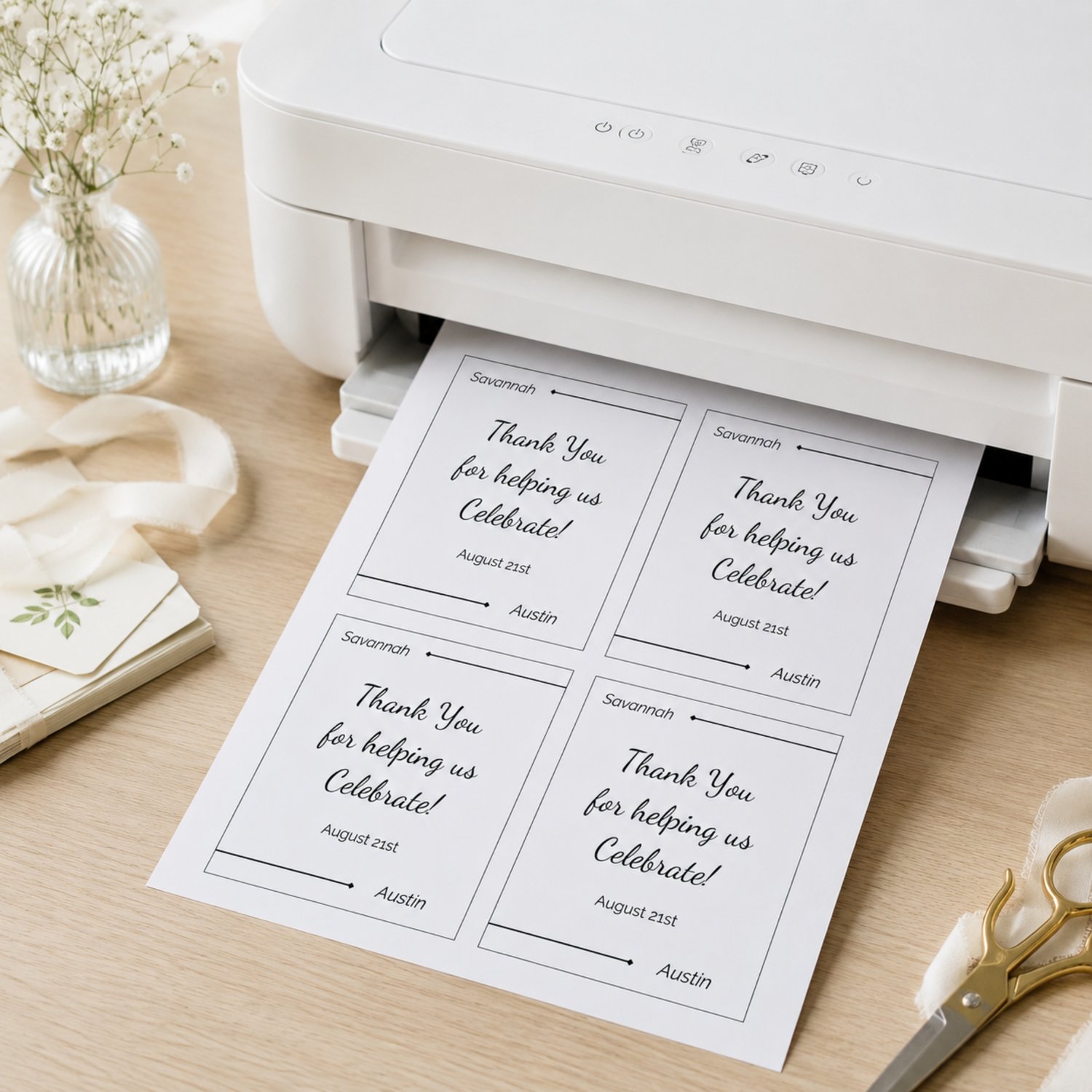 Modern black-and-white wedding drink bottle label template featuring editable couple names, a thank-you message and wedding date, shown as one 3.5 × 4-inch label and four labels arranged on a US Letter-size printable sheet.