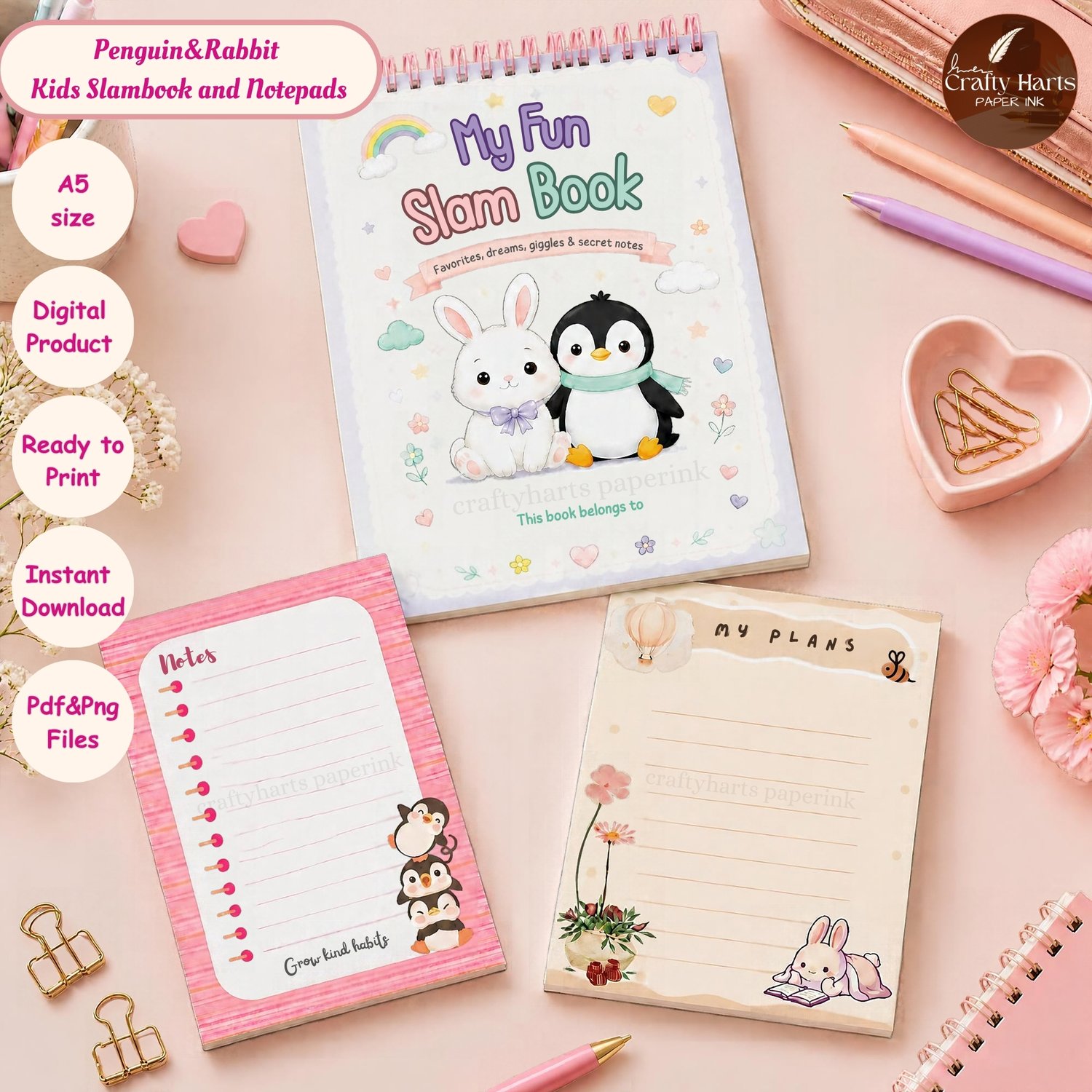 Penguin&Bunny Kids Slambook and Notepad