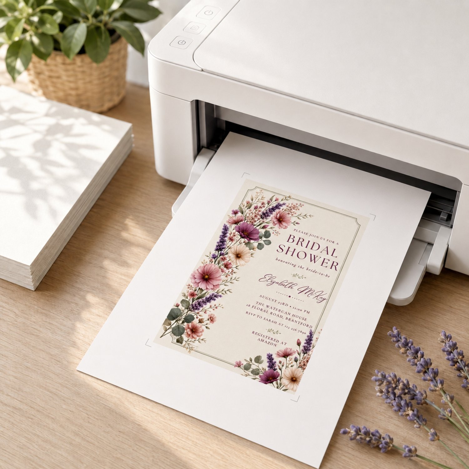 Purple Floral Bridal Shower Invitation, Edit in Canva Template