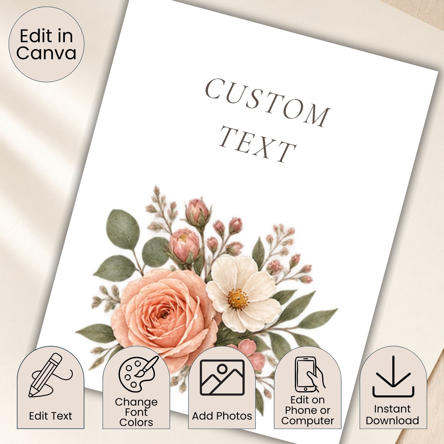 Garden floral retirement party printable bundle featuring editable Canva welcome and thank-you signs, tabletop party signs, advice and memory cards, and guest book pages in soft pink, peach and sage florals.