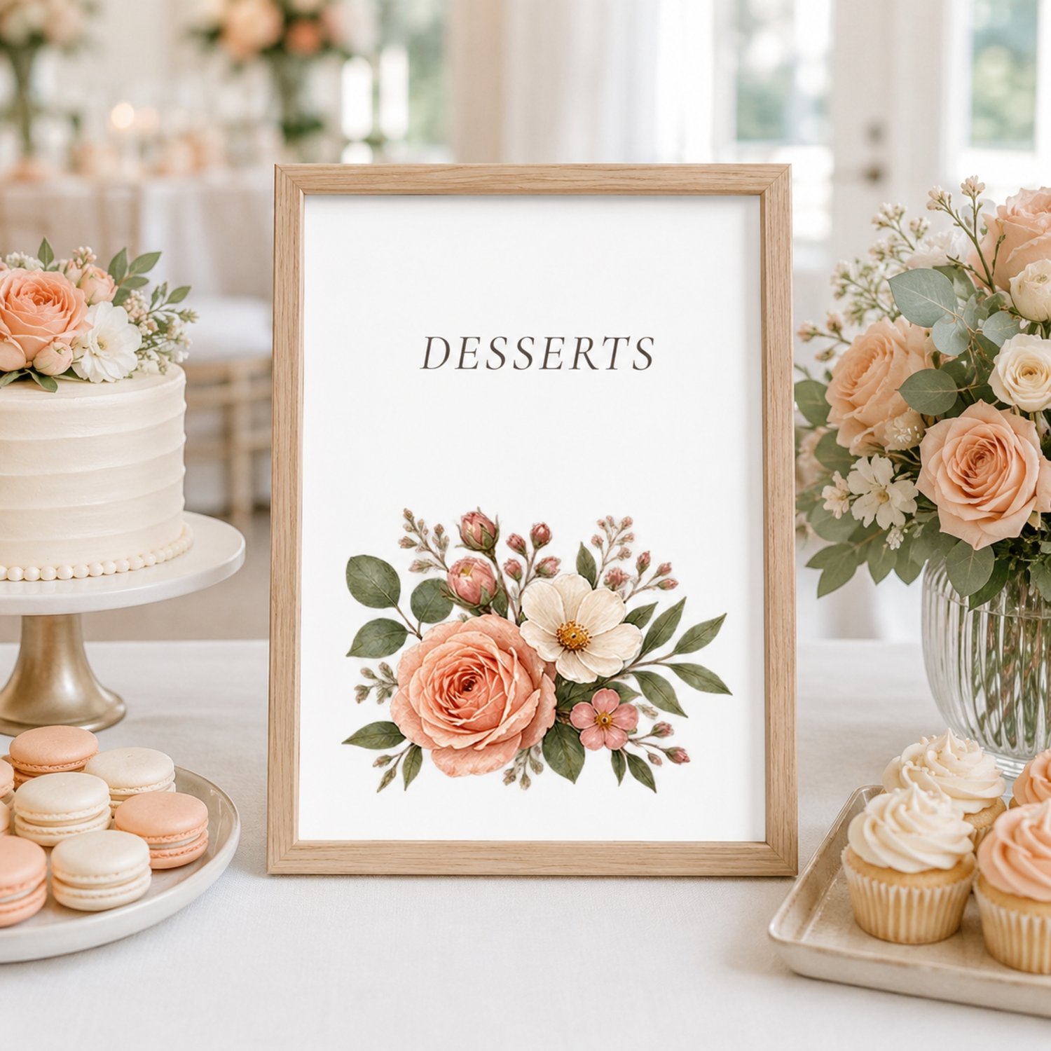 Garden floral retirement party printable bundle featuring editable Canva welcome and thank-you signs, tabletop party signs, advice and memory cards, and guest book pages in soft pink, peach and sage florals.