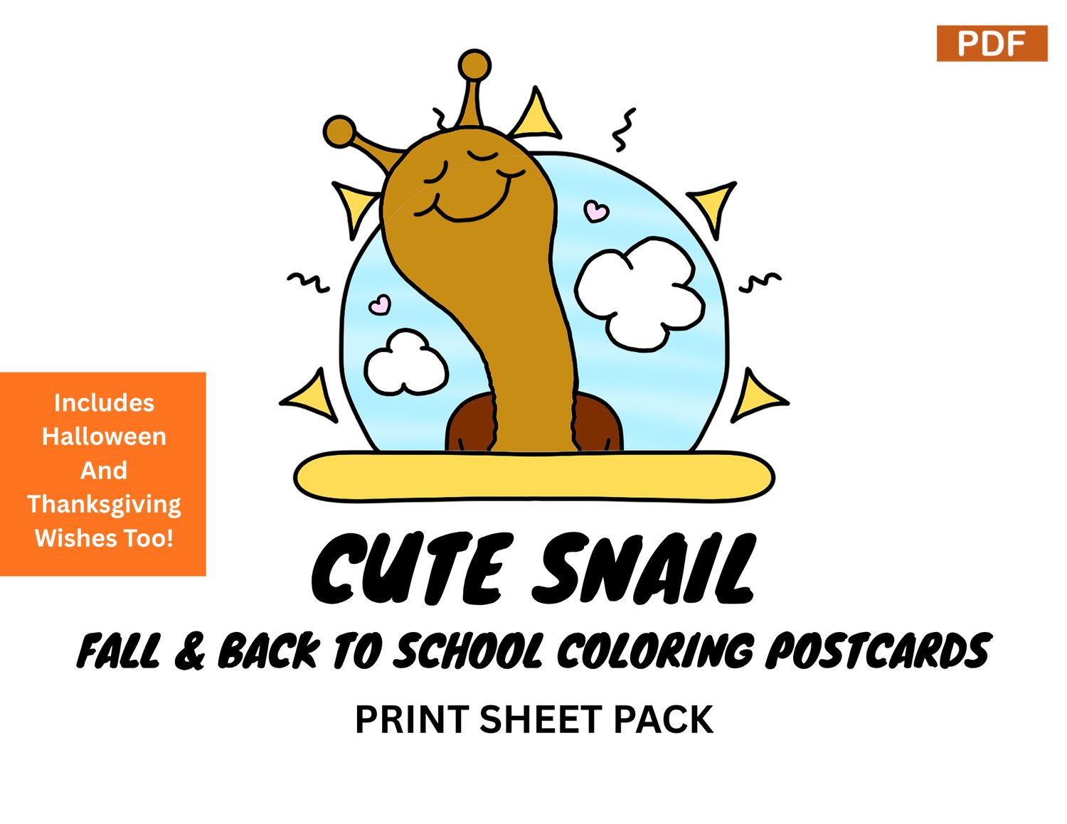 Cute Snail Back To School Fall Coloring Postcard Pack