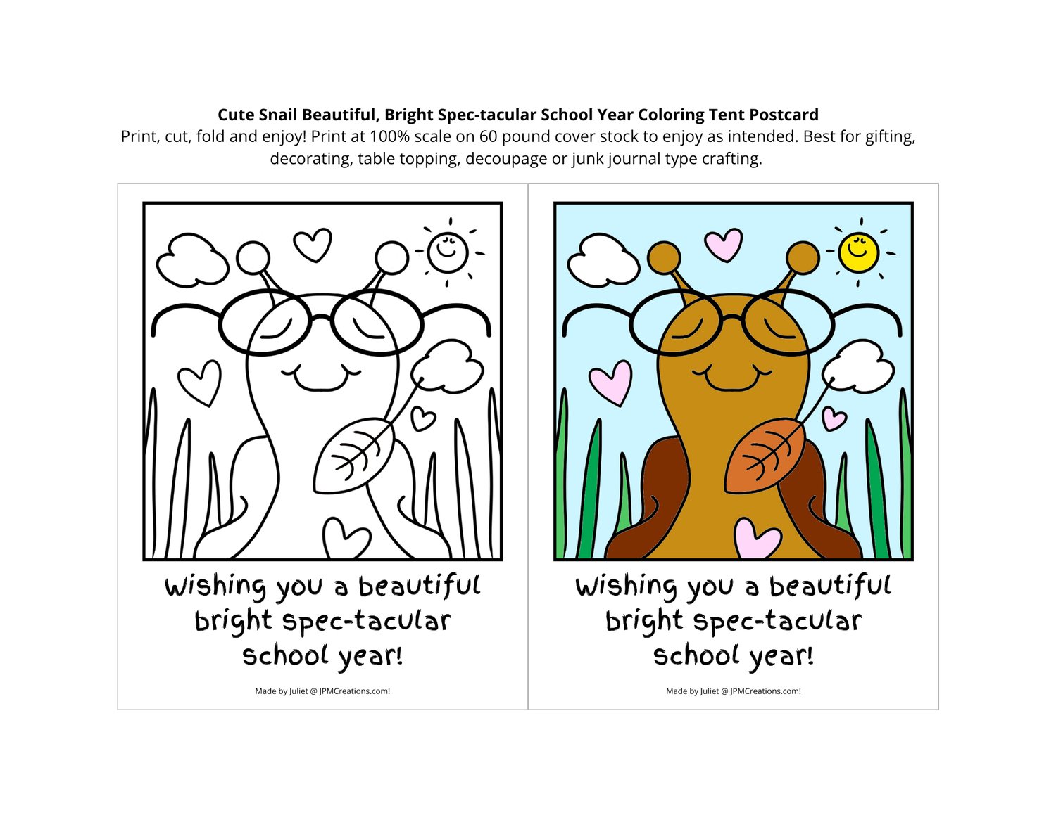 Cute Snail Bright School Year Coloring Postcard