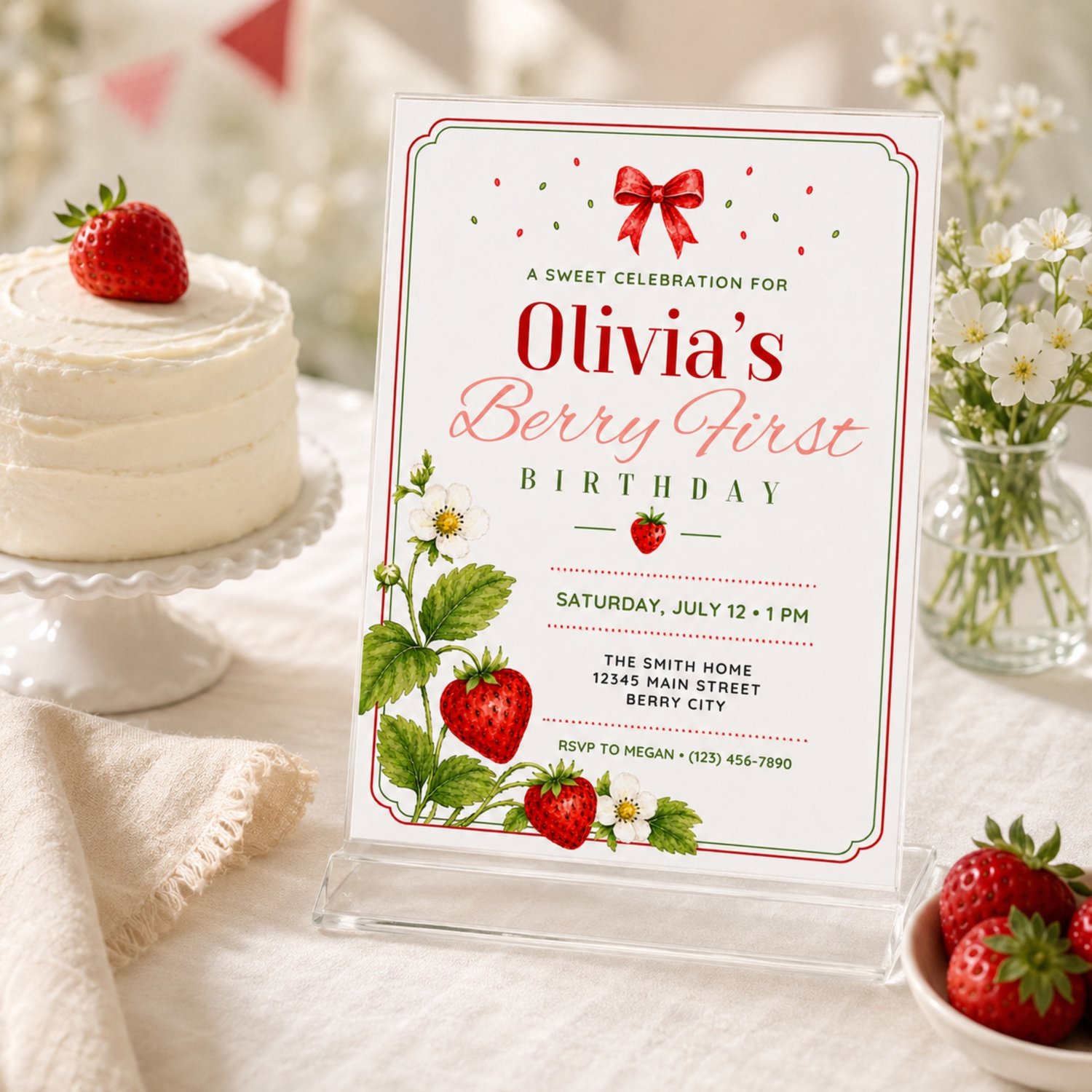 Berry First Birthday Invitation Template