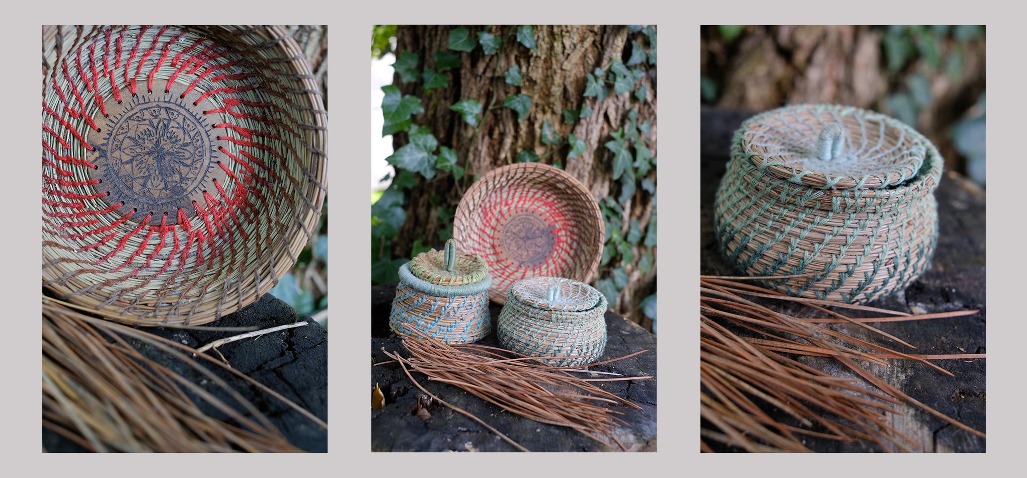 Vannerie spirale aiguilles pin