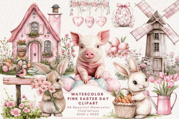 Watercolor Pink Easter Day Clipart